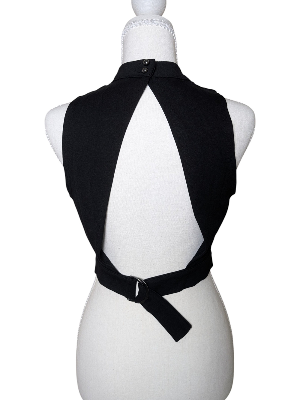bleuh ciel Black Open-Back Halter with Waist Tie Detail